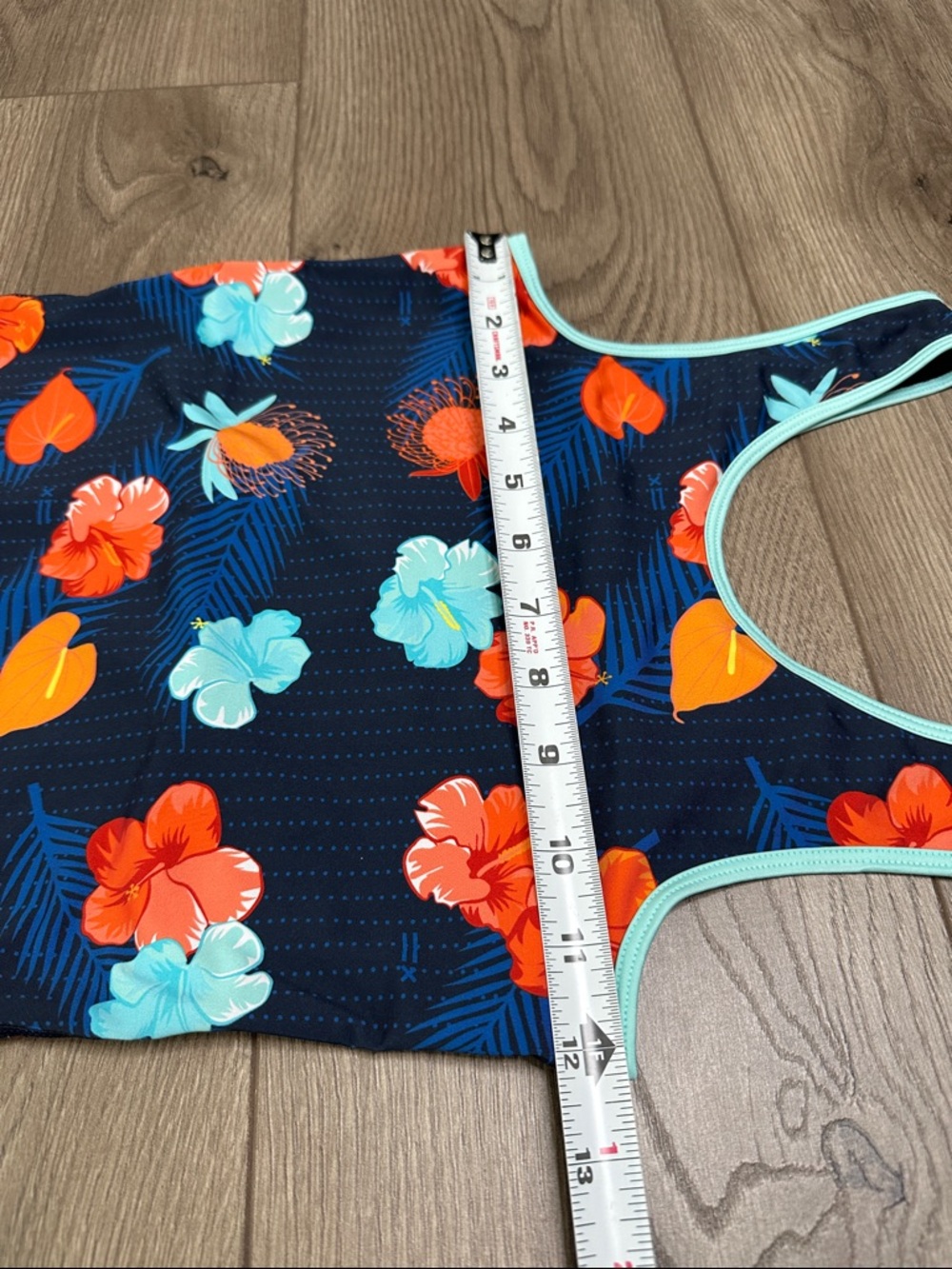 TomboyX Sleeveless Unisuit 5” One Piece Swimsuit Floral Blue Orange Size XS - Picture 7 of 10